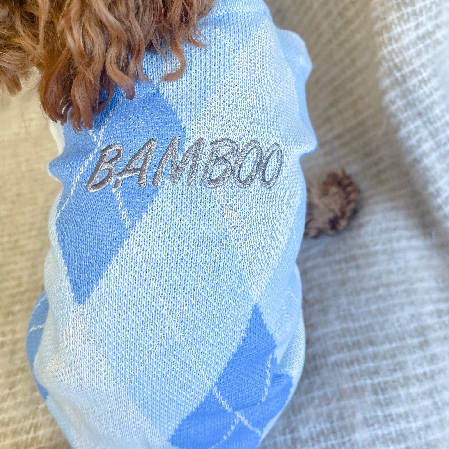Archer Blue Personalised Dog Cardigan