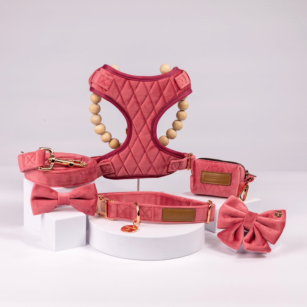 Gigi Luxury Pink Velvet Harness Set