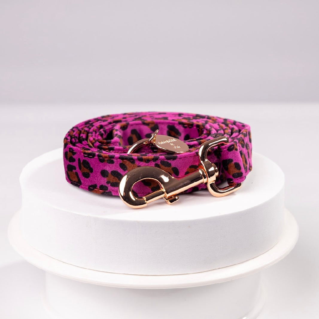 Georgie Luxury Pink/Purple Leopard Velvet Harness Set
