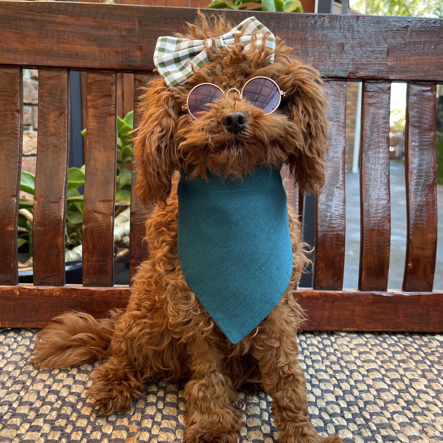 blue linen dog bandana