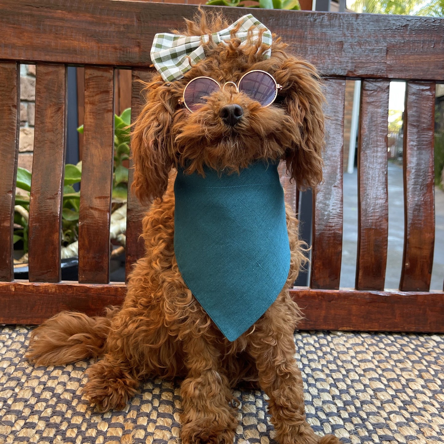 blue linen dog bandana
