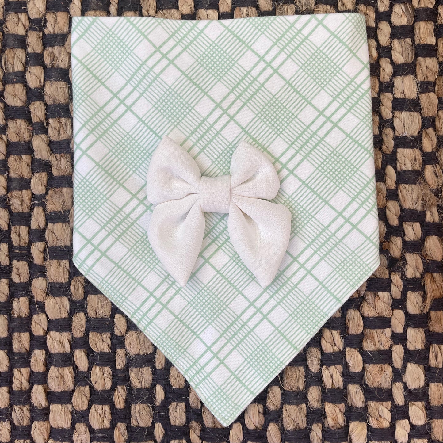 Charlie Green/White Triangle Bandana with Bow