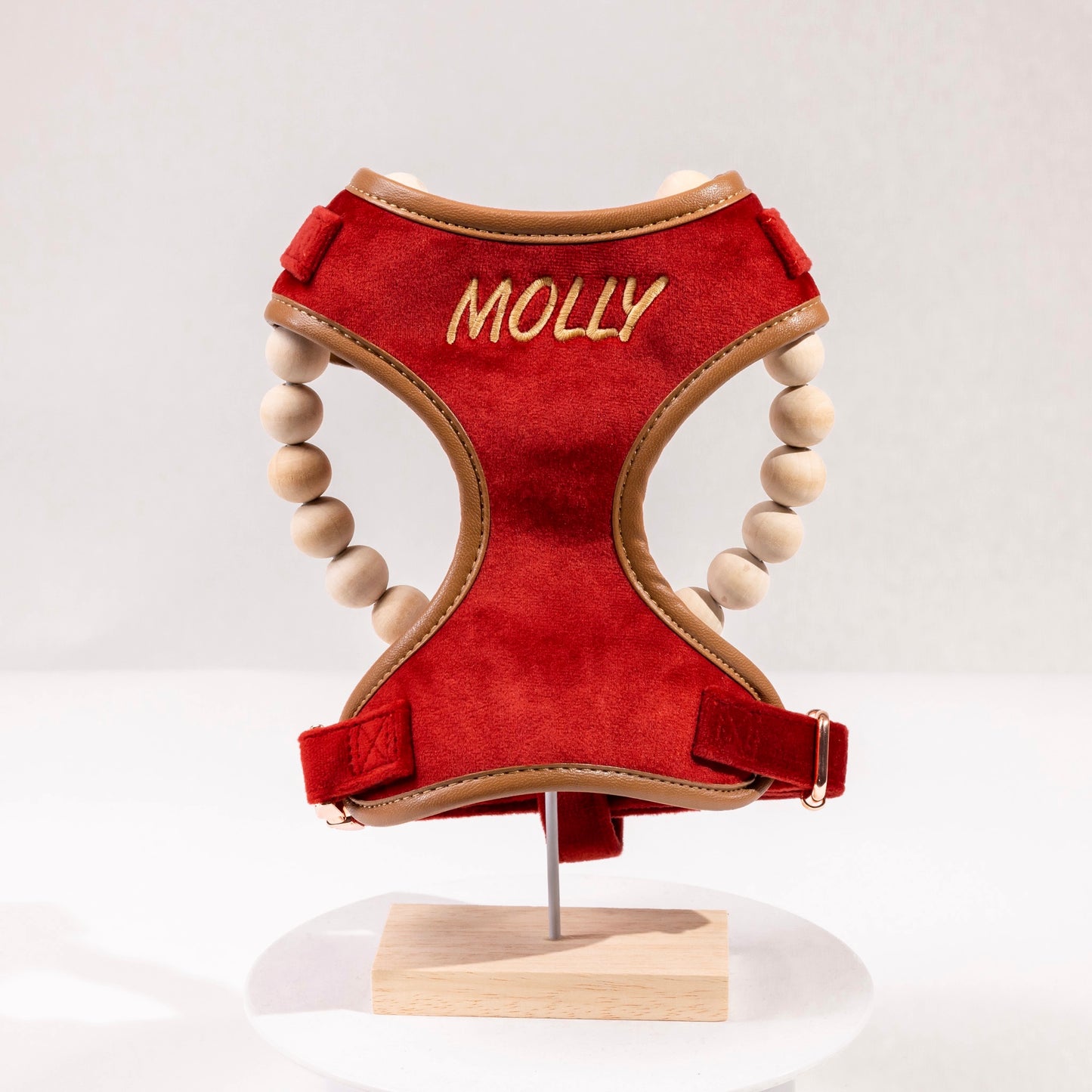 Sadie Velvet Red Luxury Harness with Brown Leather Trim