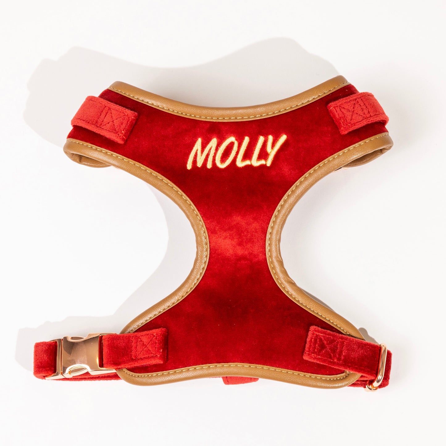 Sadie Velvet Red Luxury Harness with Brown Leather Trim