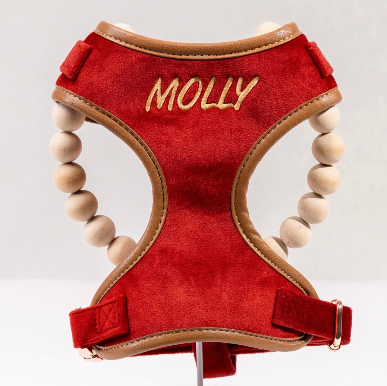 Sadie Velvet Red Luxury Harness with Brown Leather Trim