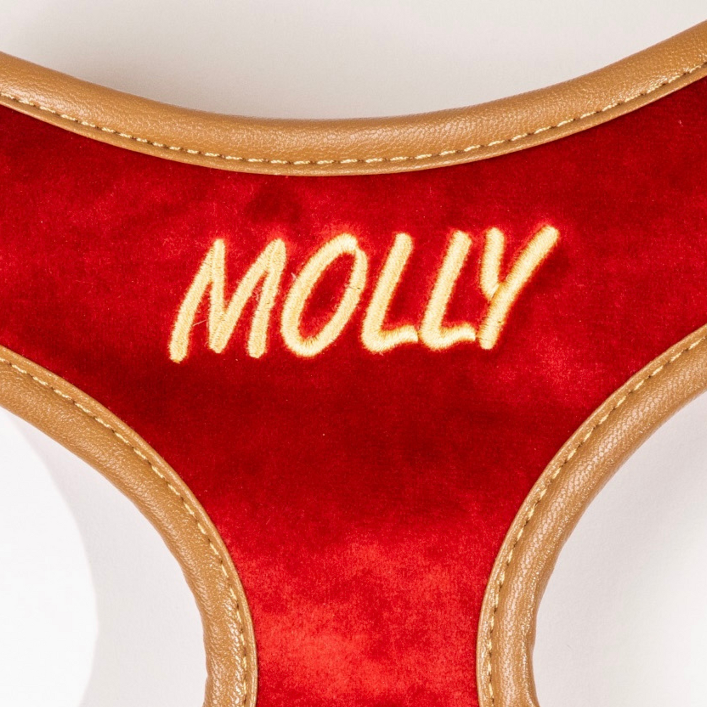 Sadie Velvet Red Luxury Harness with Brown Leather Trim