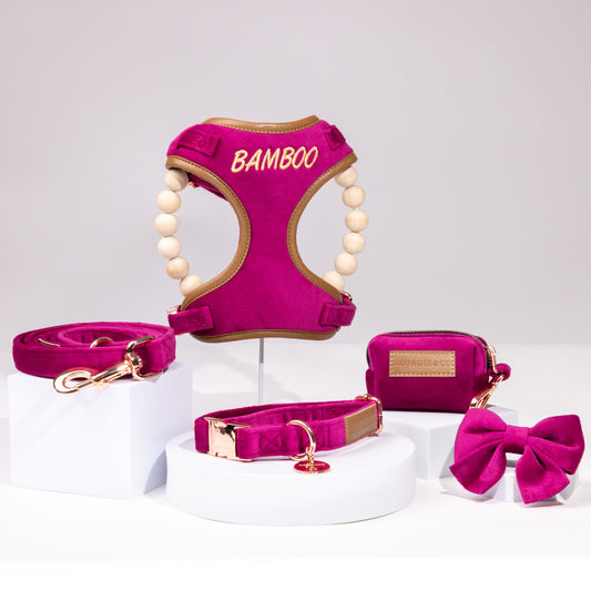 Layla Luxury Fuchsia Velvet Personalised Harness Set