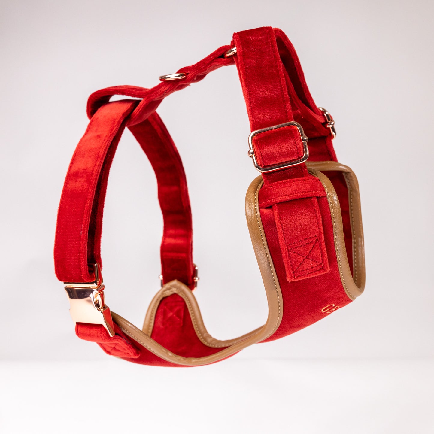 Sadie Luxury Red Velvet Personalised Harness Set with Leather Trim