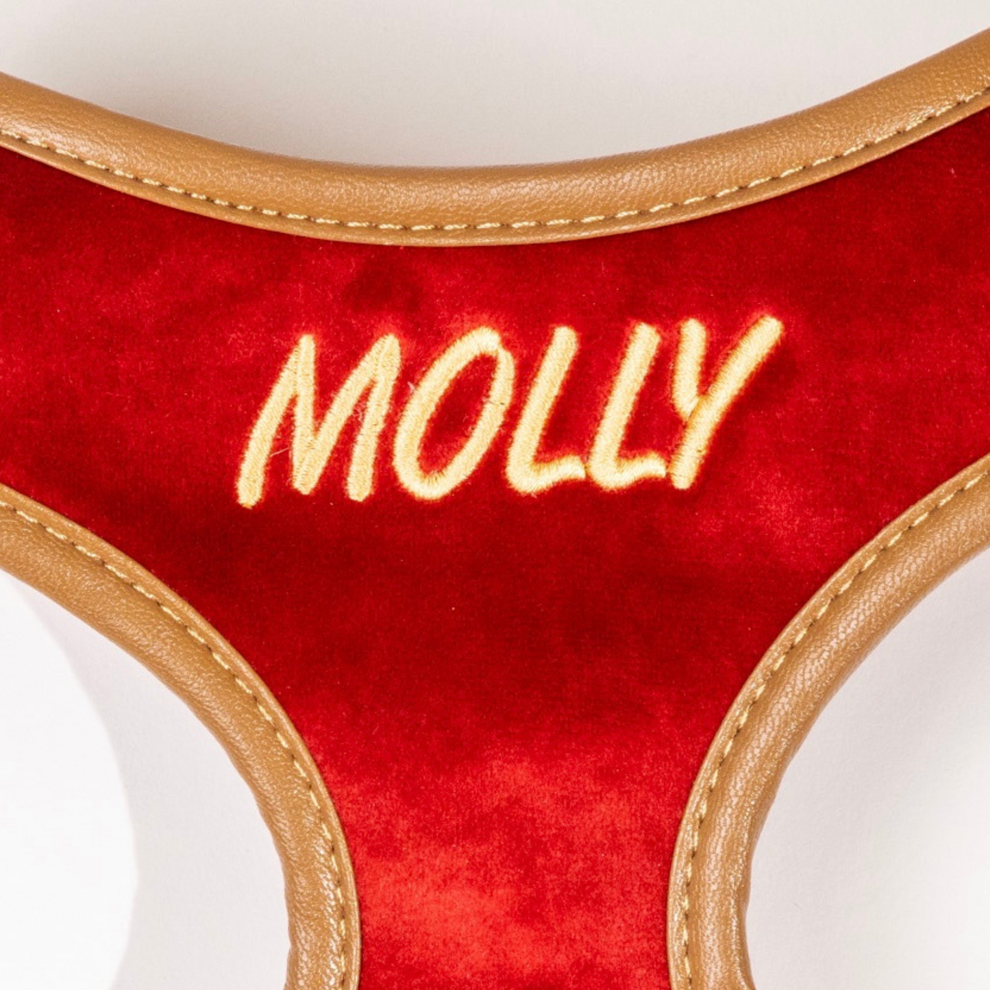 Sadie Luxury Red Velvet Personalised Harness Set with Leather Trim