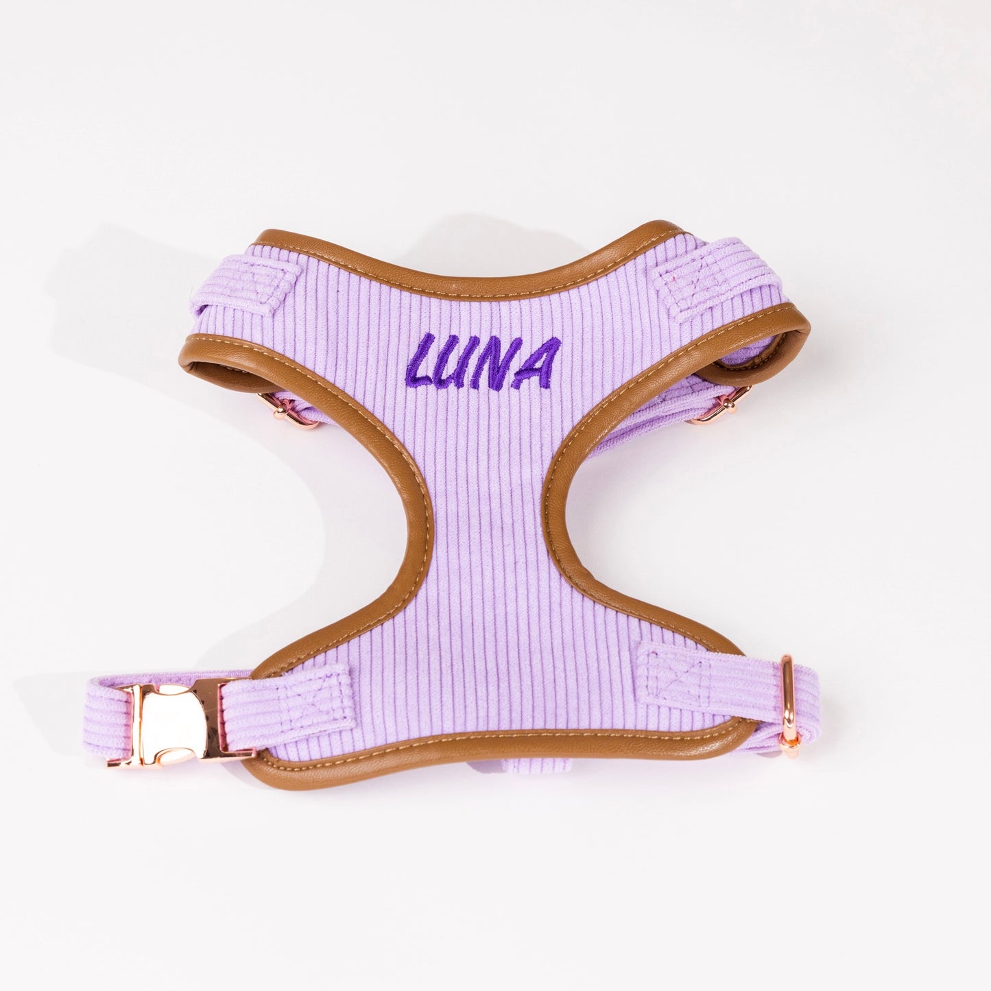 Kelsey Purple Corduroy Luxury Harness with Leather Trim