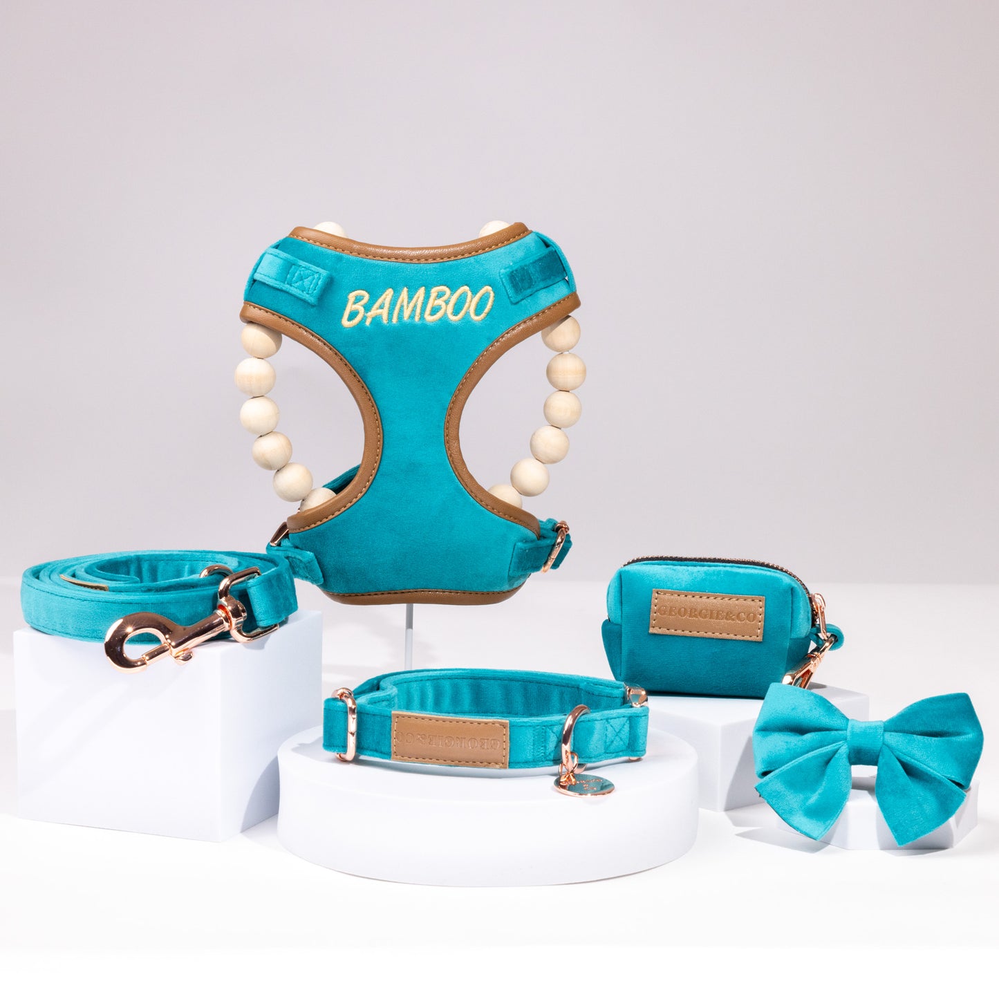 Marlow Luxury Blue Velvet Personalised Harness Set