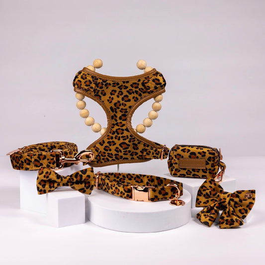 Bamboo Luxury Leopard Velvet Harness Set