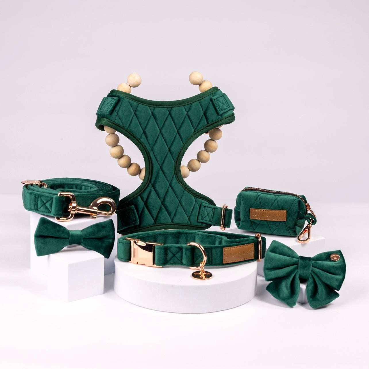 Frankie Luxury Green Velvet Harness Set