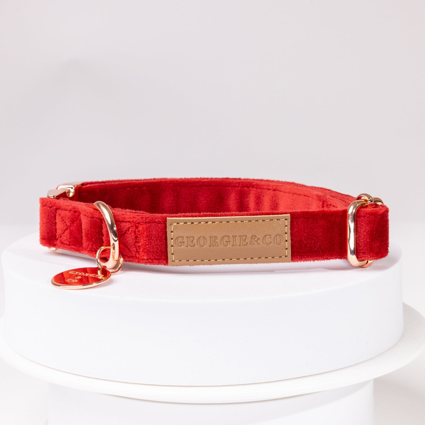 Sadie Luxury Red Velvet Personalised Harness Set with Leather Trim