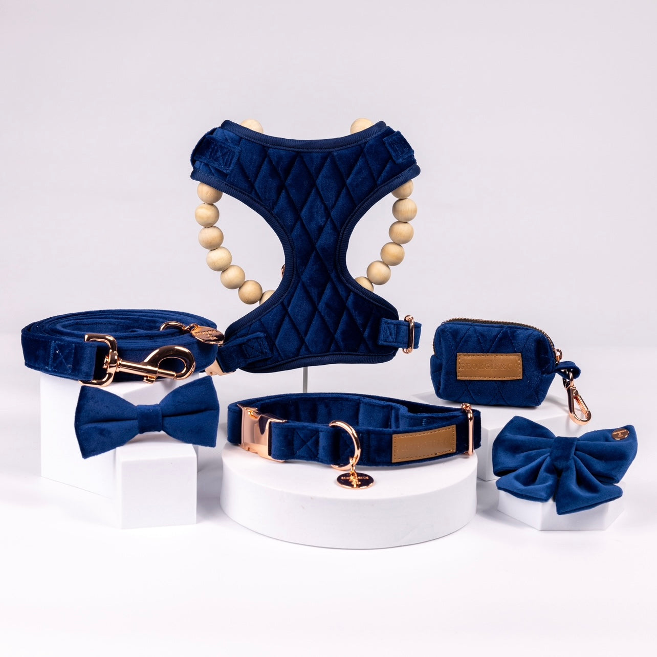 Karter Luxury Navy Blue Velvet Harness Set