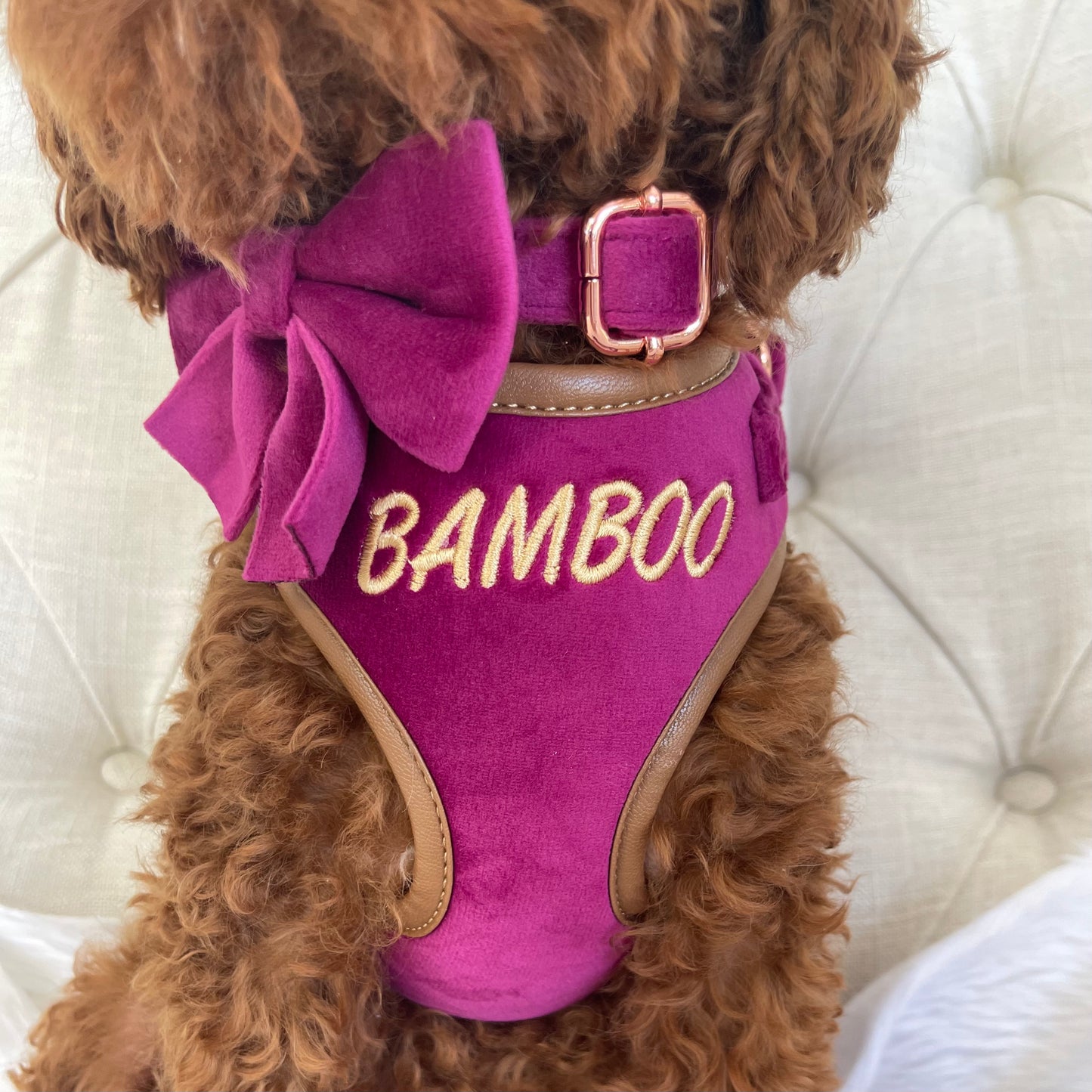 Layla Luxury Fuchsia Velvet Personalised Harness Set